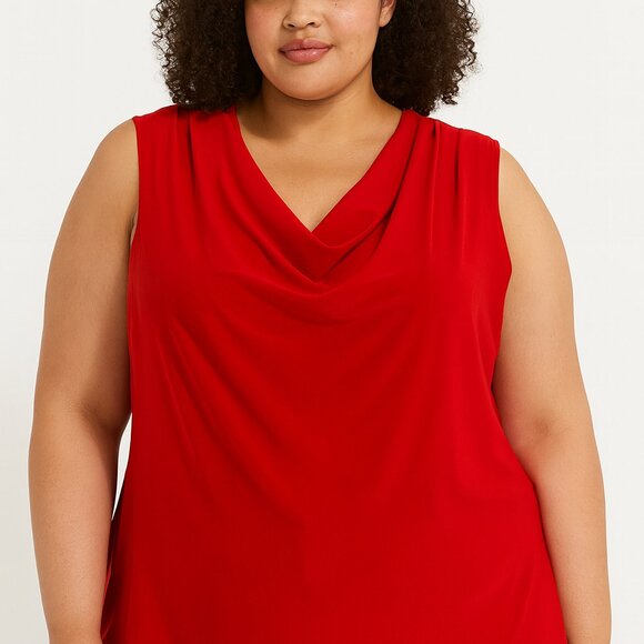 Jennie Marlis Red Sleeveless Scoop Neck Blouse Draped Front Top - Picture 4 of 5
